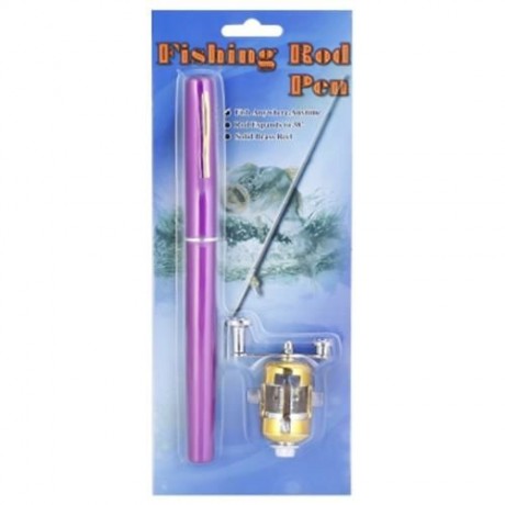 PEN SHAPE PORTABLE FISHING ROD MINI FISH POLE REEL COMBOS (PURPLE)