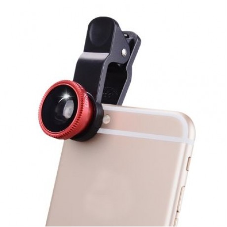3 in1 Fish Eye Wide Angle Macro Camera Clip-on Lens for Universal Cell Phone (RED)