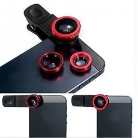 3 in1 Fish Eye Wide Angle Macro Camera Clip-on Lens for Universal Cell Phone (RED)