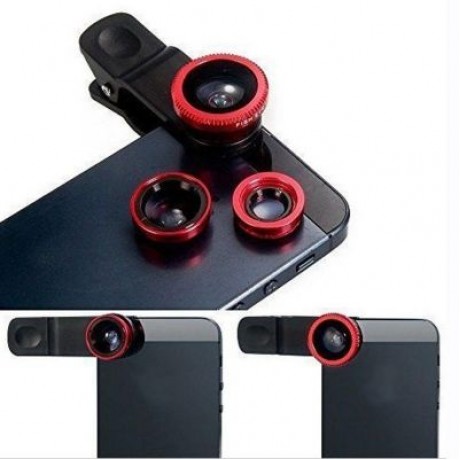 3 in1 Fish Eye Wide Angle Macro Camera Clip-on Lens for Universal Cell Phone (RED)