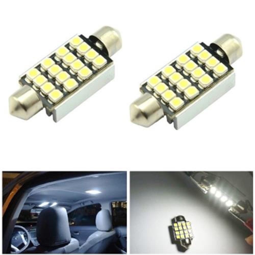 2PCS FESTOON 36MM 16LEDS 3528SMD LED CANBUS WHITE CAR INTERIOR DOME FESTOON LIGHT LAMP BUL 2PCS FESTOON 36MM 16LEDS 3528SMD LED CANBUS WHITE CAR INTERIOR DOME FESTOON LIGHT LAMP BUL