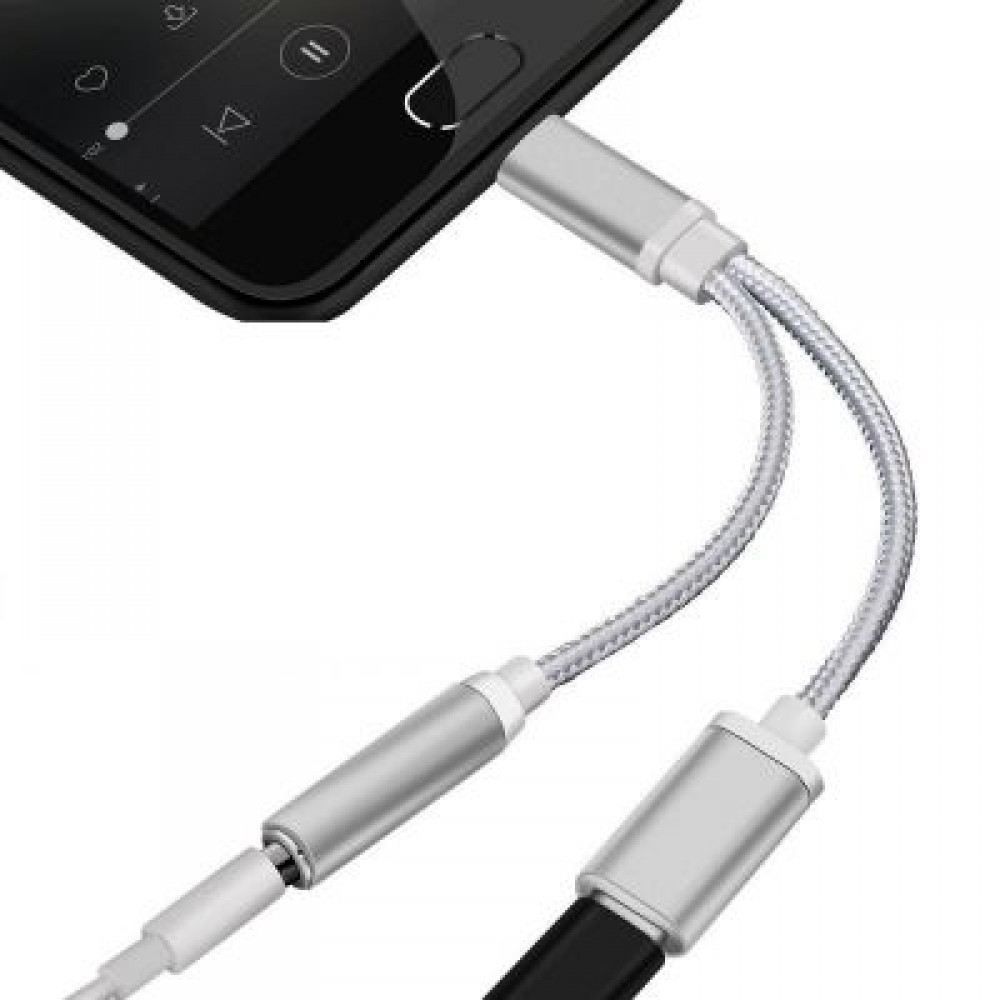 2 in 1 Nylon Braided USB 3.1 Type-C Charger and 3.5 mm Audio Headphone Jack Adapter Cable 2 in 1 Nylon Braided USB 3.1 Type-C Charger and 3.5 mm Audio Headphone Jack Adapter Cable