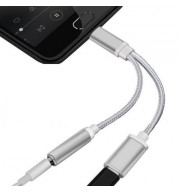 2 in 1 Nylon Braided USB 3.1 Type-C Charger and 3.5 mm Audio Headphone Jack Adapter Cable 