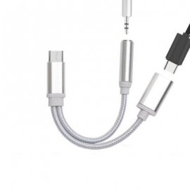2 in 1 Nylon Braided USB 3.1 Type-C Charger and 3.5 mm Audio Headphone Jack Adapter Cable 