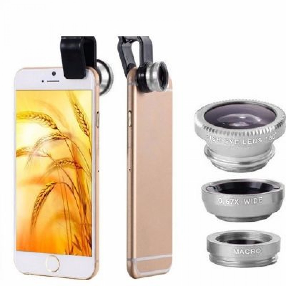 Universal 3 in 1 Wide Angle Macro Fisheye Mobile Phone Lenses Kit with Clip Fish Eye Lens Universal 3 in 1 Wide Angle Macro Fisheye Mobile Phone Lenses Kit with Clip Fish Eye Lens