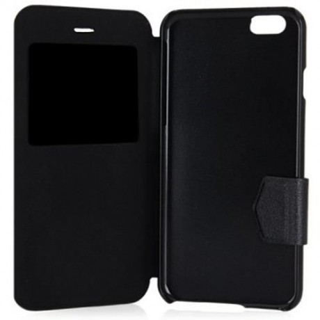 PLASTIC AND ARTIFICIAL LEATHER STRIPE PATTERN COVER CASE WITH STAND AND VIEW WINDOW FOR IP