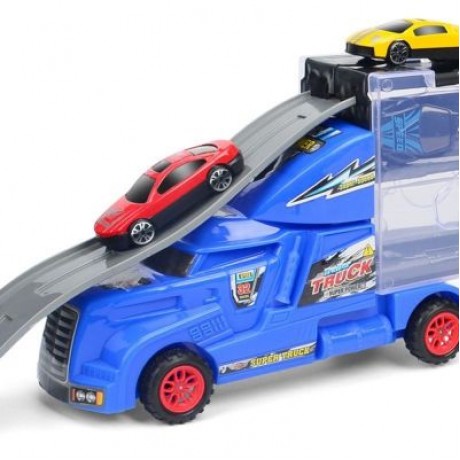 Portable Large Container Truck Kids Alloy Trailer with 6 Cars (BLUE)