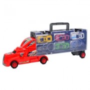 Portable Large Container Truck Kids Alloy Trailer with 6 Cars (RED)