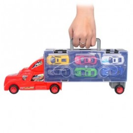 Portable Large Container Truck Kids Alloy Trailer with 6 Cars (RED)