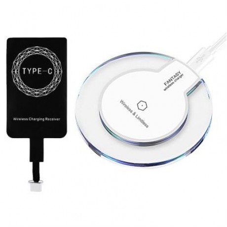 Minismile K9 Crystal Style Ultra-thin Qi Standard Wireless Charger Pad Adapter with Type-C