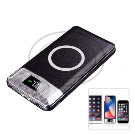 10000mAh Power Bank Qi Wireless Charging 2 USB LCD LED Portable Battery Charger (BLACK)