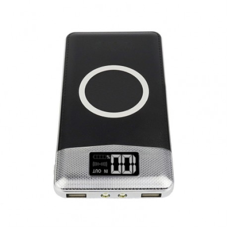10000mAh Power Bank Qi Wireless Charging 2 USB LCD LED Portable Battery Charger (BLACK)