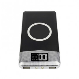 10000MAH POWER BANK QI WIRELESS CHARGING 2 USB LCD LED PORTABLE BATTERY CHARGER (BLACK)