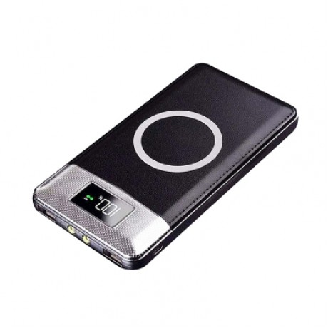 10000MAH POWER BANK QI WIRELESS CHARGING 2 USB LCD LED PORTABLE BATTERY CHARGER (BLACK)