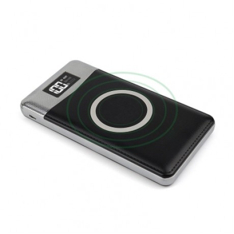 10000mAh Power Bank Qi Wireless Charging 2 USB LCD LED Portable Battery Charger (BLACK)