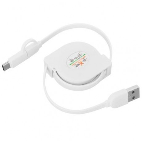 Cwxuan Micro USB and Type-C Combo Male to USB 2.0 Male Retractable Data Charging Cable (WH