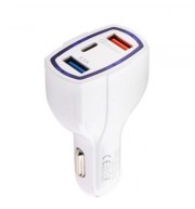 SpedCrd  QC3.0 3 Port USB Type-C Quick Car Charger (WHITE)