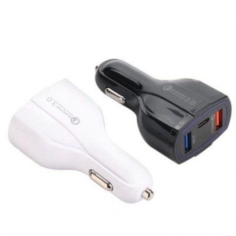 SpedCrd  QC3.0 3 Port USB Type-C Quick Car Charger (WHITE)