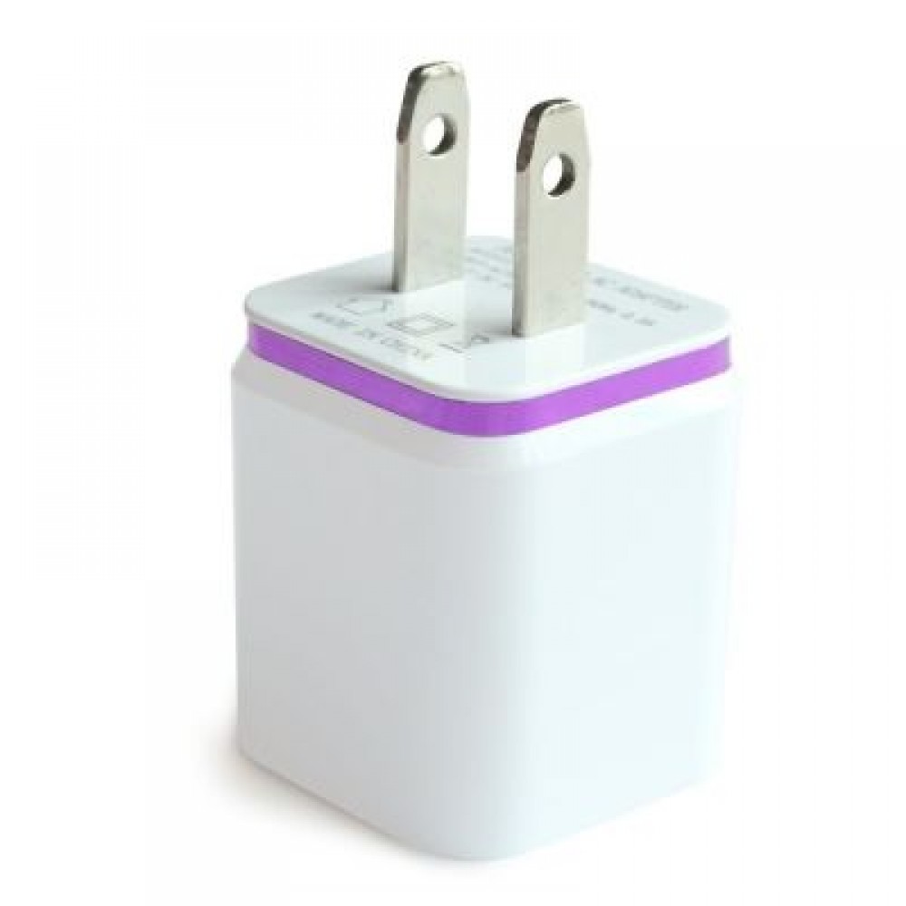 Dual USB Wall Charger 12 Watt for Apple and Android Devices US Plug (PURPLE)