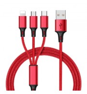 3 in 1 Mobile Phone Nylon Charge Cable High Speed Charge Line USB to Micro USB Lightning T