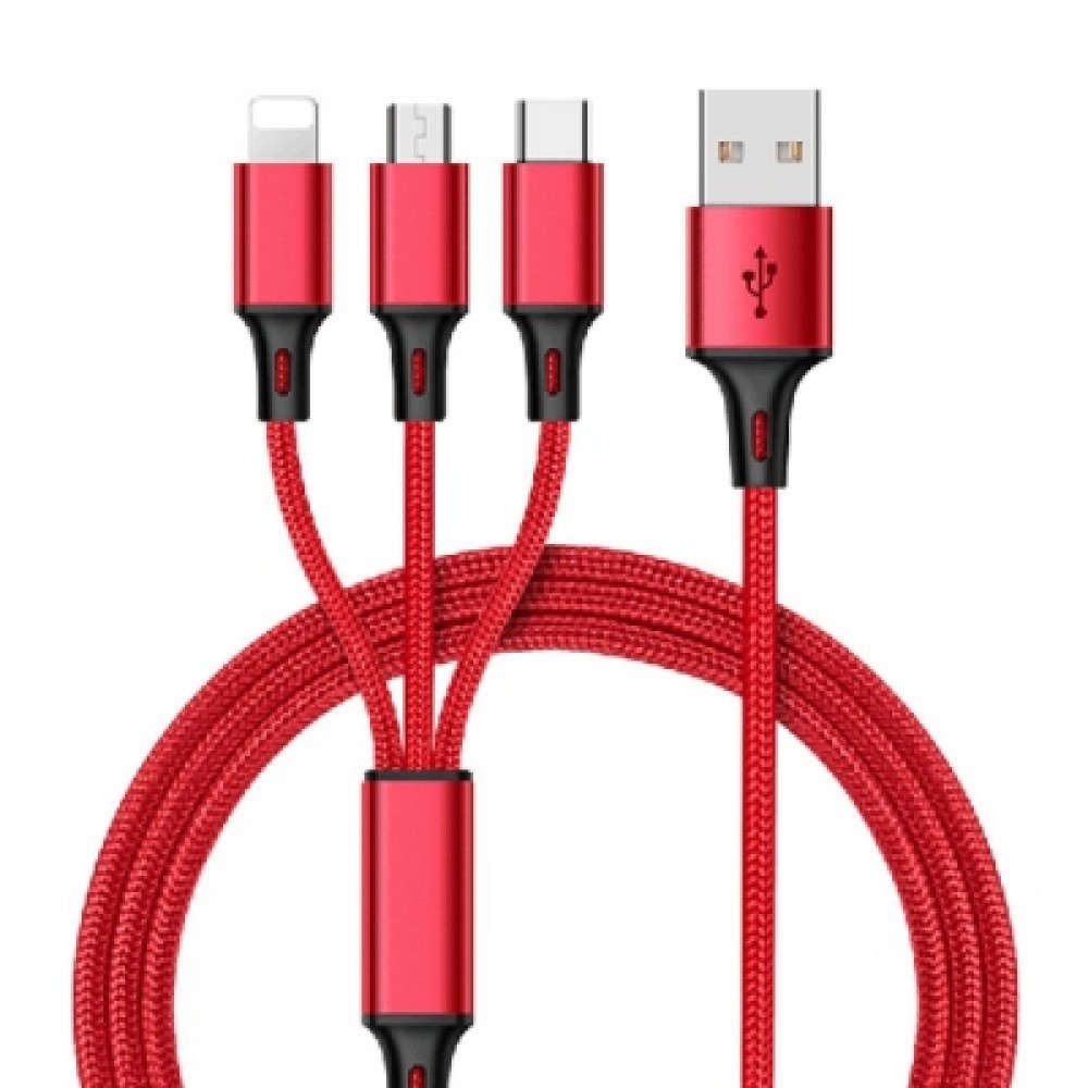 3 in 1 Mobile Phone Nylon Charge Cable High Speed Charge Line USB to Micro USB Lightning T 3 in 1 Mobile Phone Nylon Charge Cable High Speed Charge Line USB to Micro USB Lightning T