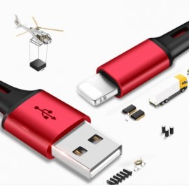 3 in 1 Mobile Phone Nylon Charge Cable High Speed Charge Line USB to Micro USB Lightning T
