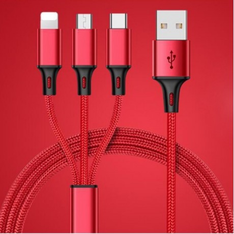3 in 1 Mobile Phone Nylon Charge Cable High Speed Charge Line USB to Micro USB Lightning T