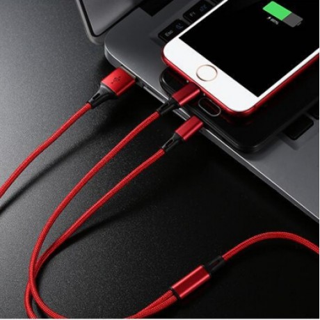 3 in 1 Mobile Phone Nylon Charge Cable High Speed Charge Line USB to Micro USB Lightning T