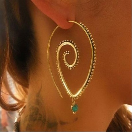 Spiral Drop Earrings Round Exaggerated Whirlpool Gear Jewelry (GOLD)