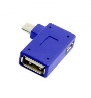 Cwxuan 90 Degrees Right Angled Micro USB to USB OTG Adapter and Power Port (BLUE)
