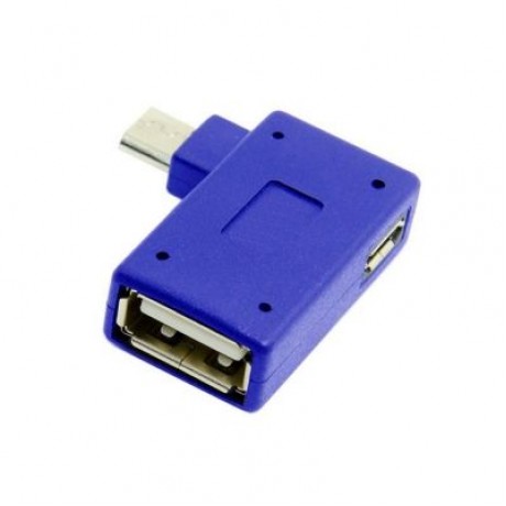 Cwxuan 90 Degrees Right Angled Micro USB to USB OTG Adapter and Power Port (BLUE)