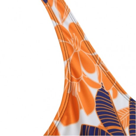 PLUS SIZE FLORAL BOWKNOT EMBELLISHED TANKINI SET (NAVY BLUE)