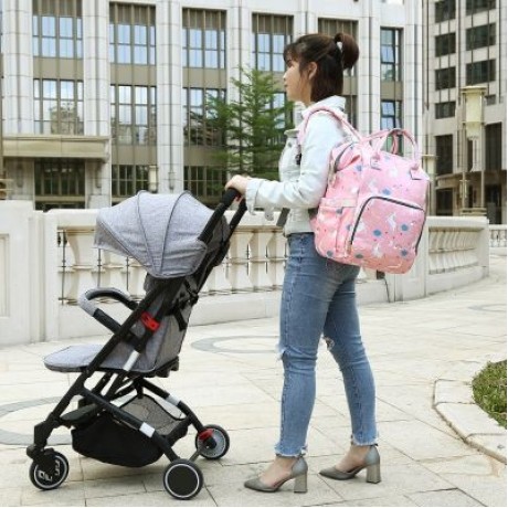 Diaper Bag Water-resistant Unicorn Pattern Separate Pockets (PINK)