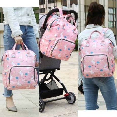 Diaper Bag Water-resistant Unicorn Pattern Separate Pockets (PINK)