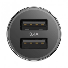 Baseus Small Screw Dual USB Car Charger USB to Type-C Cable (BLACK)