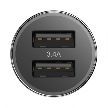 Baseus Small Screw Dual USB Car Charger USB to Type-C Cable (BLACK)
