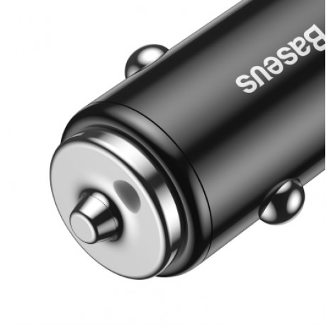 Baseus Small Screw Dual USB Car Charger USB to Type-C Cable (BLACK)