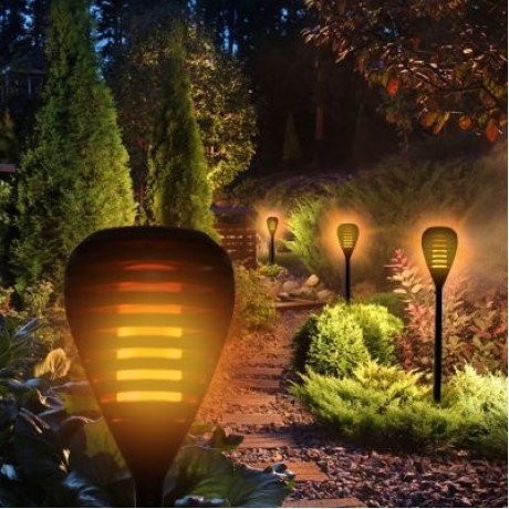 96 LEDs LED Solar Waterproof Flickering Flame Torch Lamp (BLACK)