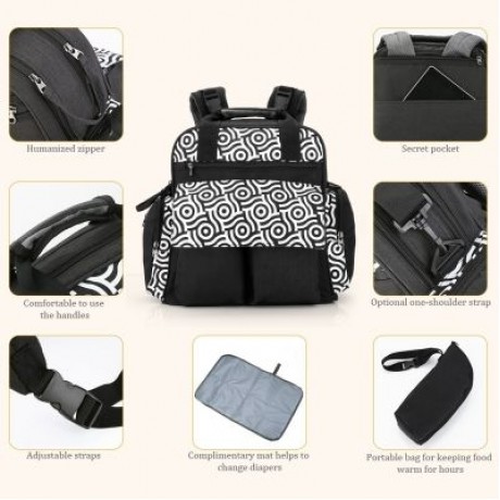 010 Diaper Bag Multifunction Backpack Separate Pockets (BLACK)