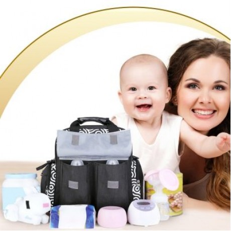 010 Diaper Bag Multifunction Backpack Separate Pockets (BLACK)