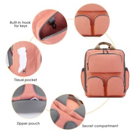 005 Diaper Bag Multifunction Backpack Large Capacity (ORANGE)