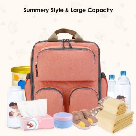 005 Diaper Bag Multifunction Backpack Large Capacity (ORANGE)