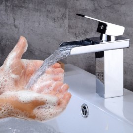 Single Handle Bathroom Waterfall Faucet Spout Sink Mixer Tap (SILVER)