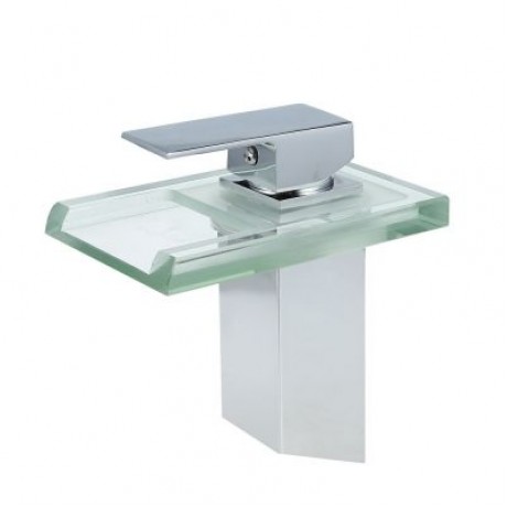 Bathroom LED Waterfall Faucet Glass Spout Sink Mixer Tap (SILVER)