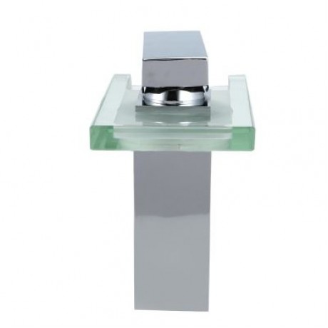 Bathroom LED Waterfall Faucet Glass Spout Sink Mixer Tap (SILVER)