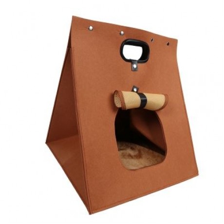 CREATIVE FELT CAT DOG BED HOUSE PET SLEEPING BAG (BROWN)