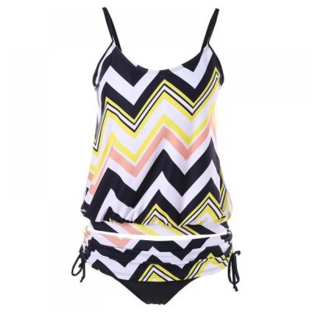 ZIG ZAG SPAGHETTI STRAP TANKINI SET (MULTI)
