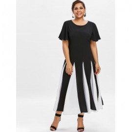 Plus Size Two Tone Butterfly Sleeve Dress (BLACK)