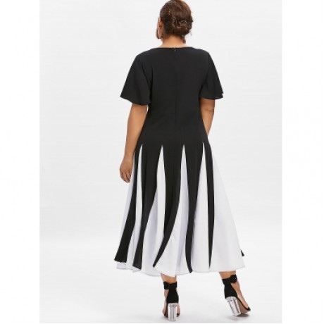 Plus Size Two Tone Butterfly Sleeve Dress (BLACK)