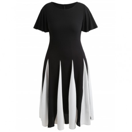 Plus Size Two Tone Butterfly Sleeve Dress (BLACK)